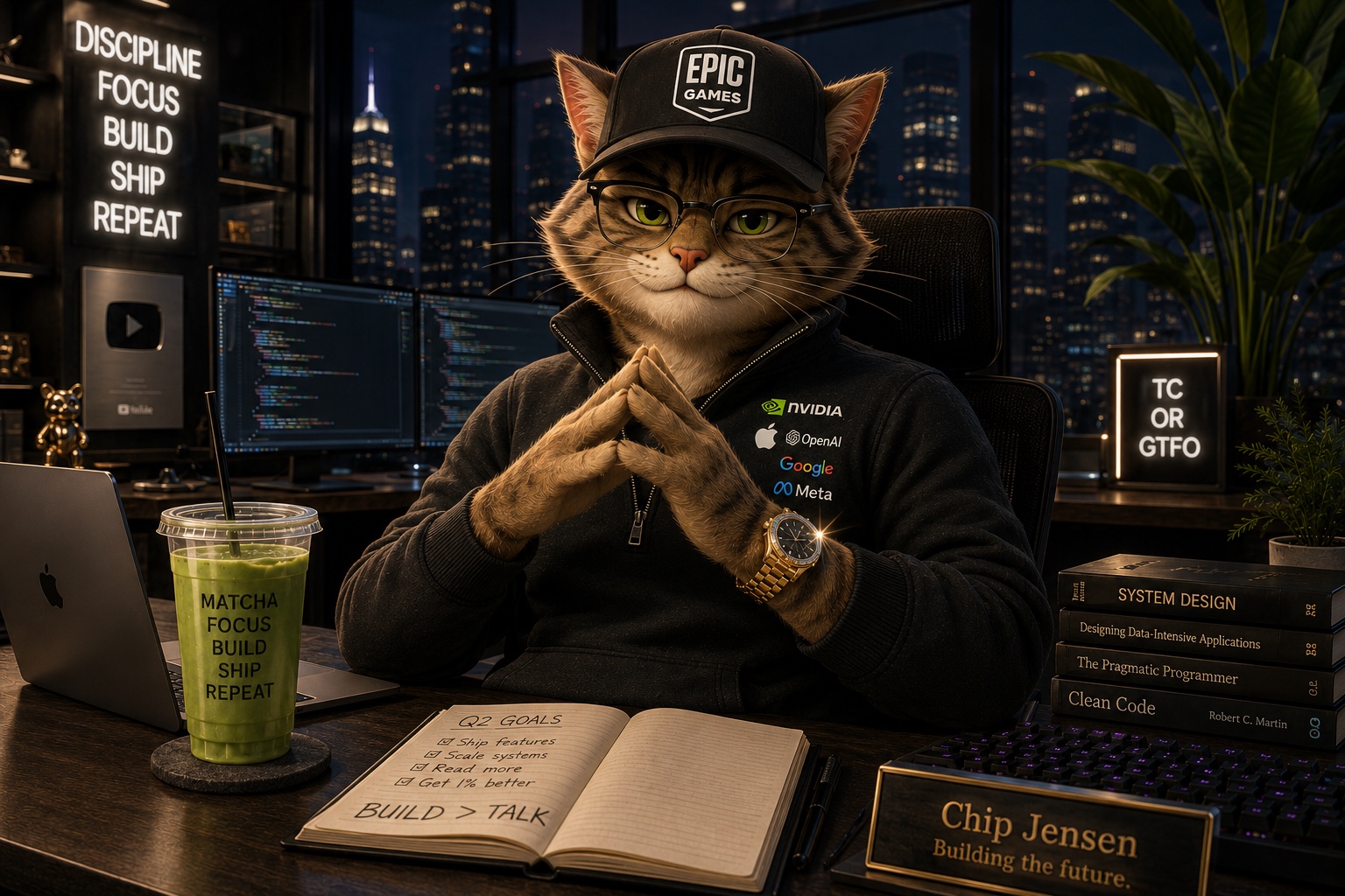 JY at his executive workstation